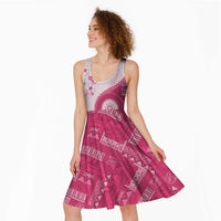 Bula Fiji Midi Dress Pink Plumeria Masi Tapa Pattern - Polynesian Pride