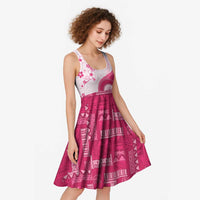 Bula Fiji Midi Dress Pink Plumeria Masi Tapa Pattern - Polynesian Pride