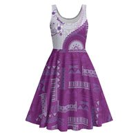 Bula Fiji Midi Dress Violet Plumeria Masi Tapa Pattern - Polynesian Pride