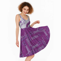 Bula Fiji Midi Dress Violet Plumeria Masi Tapa Pattern - Polynesian Pride