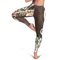 Bula Fiji Tagimaucia Mix Plumeria Masi Tapa Leggings Brown