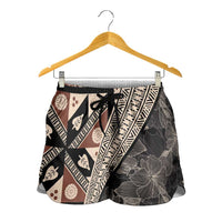 Bula Hibiscus Festival Shorts for Women Fijian Masi Pattern Half Style - Polynesian Pride