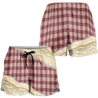Burgundy Palaka Hawaii Leis Elegant Vibes Shorts for Women