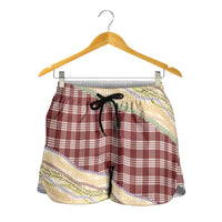 Burgundy Palaka Hawaii Leis Elegant Vibes Shorts for Women