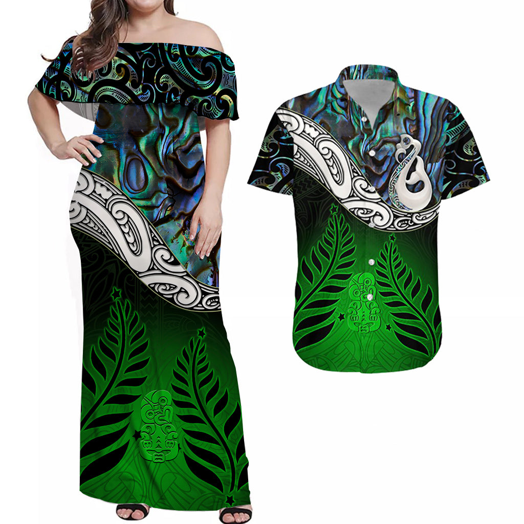 New Zealand Maori Matching Dress and Hawaiian Shirt Manaia Paua Shell Glitter Green LT4 Green - Polynesian Pride