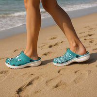 Cook Islands Clogs Shoes Teal Hibiscus And Stars