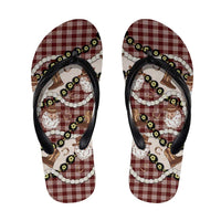 Cowboy Hawaii Mele Kalikimaka Flip Flops Paniolo Kukui Nut Pikake Lei Burgundy Version - Polynesian Pride
