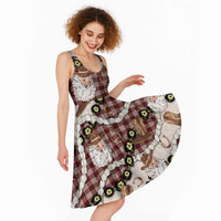 Cowboy Hawaii Mele Kalikimaka Midi Dress Paniolo Kukui Nut Pikake Lei Burgundy Version - Polynesian Pride