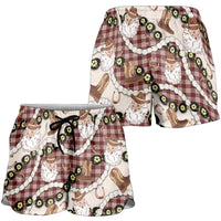 Cowboy Hawaii Mele Kalikimaka Shorts for Women Paniolo Kukui Nut Pikake Lei Burgundy Version - Polynesian Pride