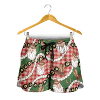Cowboy Hawaii Mele Kalikimaka Shorts for Women Paniolo Kukui Nut Pikake Lei Red Version - Polynesian Pride