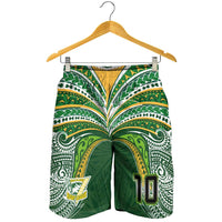 Custom Cook Islands Rugby League Shorts for Men Tatau Tribal Motifs-Dark Green Color - Polynesian Pride