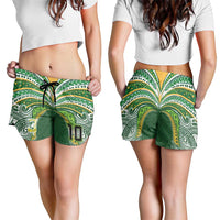Custom Cook Islands Rugby League Shorts for Women Tatau Tribal Motifs-Dark Green Color - Polynesian Pride