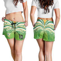 Custom Cook Islands Rugby League Shorts for Women Tatau Tribal Motifs-Light Green Color - Polynesian Pride