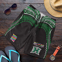 Custom Hawaii Rainbow Warriors Shorts for Men Polynesian Motif Black Color