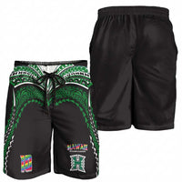 Custom Hawaii Rainbow Warriors Shorts for Men Polynesian Motif Black Color