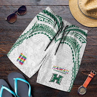 Custom Hawaii Rainbow Warriors Shorts for Men Polynesian Motif White Color