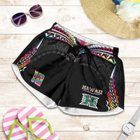 Custom Hawaii Rainbow Warriors Shorts for Women Polynesian Motif Special Edition Rainbow Gradient