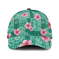 Cyan Hawaii Hibiscus With Tropical Flowers Motifs Classic Cap - Polynesian Pride
