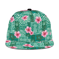 Cyan Hawaii Hibiscus With Tropical Flowers Motifs Snapback Cap - Polynesian Pride