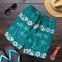 Cyan Hawaii Palm Tree Hibiscus Shorts for Men Fantasy Summer Vibe