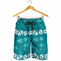 Cyan Hawaii Palm Tree Hibiscus Shorts for Men Fantasy Summer Vibe