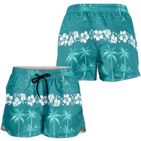 Cyan Hawaii Palm Tree Hibiscus Shorts for Women Fantasy Summer Vibe