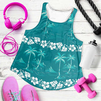 Cyan Hawaii Palm Tree Hibiscus Women Racerback Tank Fantasy Summer Vibe