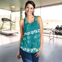 Cyan Hawaii Palm Tree Hibiscus Women Racerback Tank Fantasy Summer Vibe