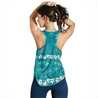 Cyan Hawaii Palm Tree Hibiscus Women Racerback Tank Fantasy Summer Vibe