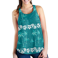 Cyan Hawaii Palm Tree Hibiscus Women Racerback Tank Fantasy Summer Vibe