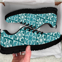 Cyan Palaka Quilt Hawaii Sneakers Hawaiian Tropical Monstera Sea Turtle