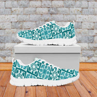 Cyan Palaka Quilt Hawaii Sneakers Hawaiian Tropical Monstera Sea Turtle