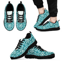 Cyan Palaka Quilt Hawaii Sneakers Hawaiian Tropical Monstera Sea Turtle