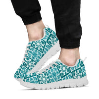 Cyan Palaka Quilt Hawaii Sneakers Hawaiian Tropical Monstera Sea Turtle