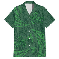 Polynesian Tribal Green Family Matching Off Shoulder Maxi Dress and Hawaiian Shirt Turtle Tattoo LT05
