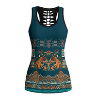 Dark Cyan Blue Batik Papua-inspired Pattern Hollow Tank Top LT9 Female Blue - Polynesian Pride