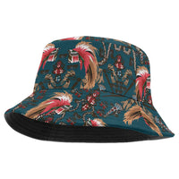 Dark Cyan Blue Bird of Batik Papua Bucket Hat Exotic Natural Wealth of Papua - Polynesian Pride