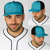 Dark Cyan Gradient Polynesia Baseball Net Cap Hawaiian Tribal Hammerhead Shark Tattoo - Polynesian Pride
