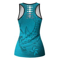 Dark Cyan Gradient Polynesia Hollow Tank Top Hawaiian Tribal Hammerhead Shark Tattoo LT14 - Polynesian Pride