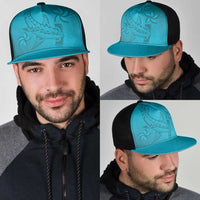 Dark Cyan Gradient Polynesia Mesh Trucker Cap Hawaiian Tribal Hammerhead Shark Tattoo - Polynesian Pride