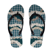 Dark Cyan Hawaii Tiare and Shell Lei Flip Flops Hawaiian Palaka Luxury Vibes - Polynesian Pride
