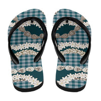 Dark Cyan Hawaii Tiare and Shell Lei Flip Flops Hawaiian Palaka Luxury Vibes - Polynesian Pride
