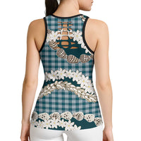 Dark Cyan Hawaii Tiare and Shell Lei Hollow Tank Top Hawaiian Palaka Luxury Vibes - Polynesian Pride