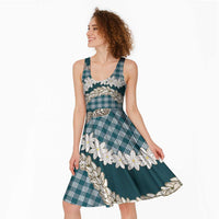 Dark Cyan Hawaii Tiare and Shell Lei Midi Dress Hawaiian Palaka Luxury Vibes - Polynesian Pride