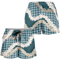 Dark Cyan Hawaii Tiare and Shell Lei Shorts for Women Hawaiian Palaka Luxury Vibes LT14 - Polynesian Pride