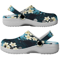 Dark Cyan Tropical Hawaii Clogs Shoes Seamless Monstera Plumeria Hawaiian Pattern - Polynesian Pride