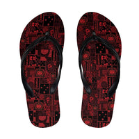 Dark Samoa Manuia Le Kerisimasi Flip Flops Pacific Patchwork Xmas Vibes - Polynesian Pride