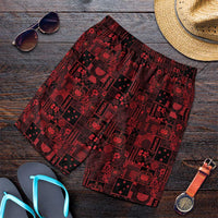 Dark Samoa Manuia Le Kerisimasi Shorts for Men Pacific Patchwork Xmas Vibes LT9 Red - Polynesian Pride