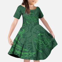 Polynesian Tribal Green Family Matching Off Shoulder Maxi Dress and Hawaiian Shirt Turtle Tattoo LT05