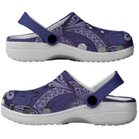 Deep Blue Monstera Clogs Shoes Polynesian Tribal Pattern - Polynesian Pride
